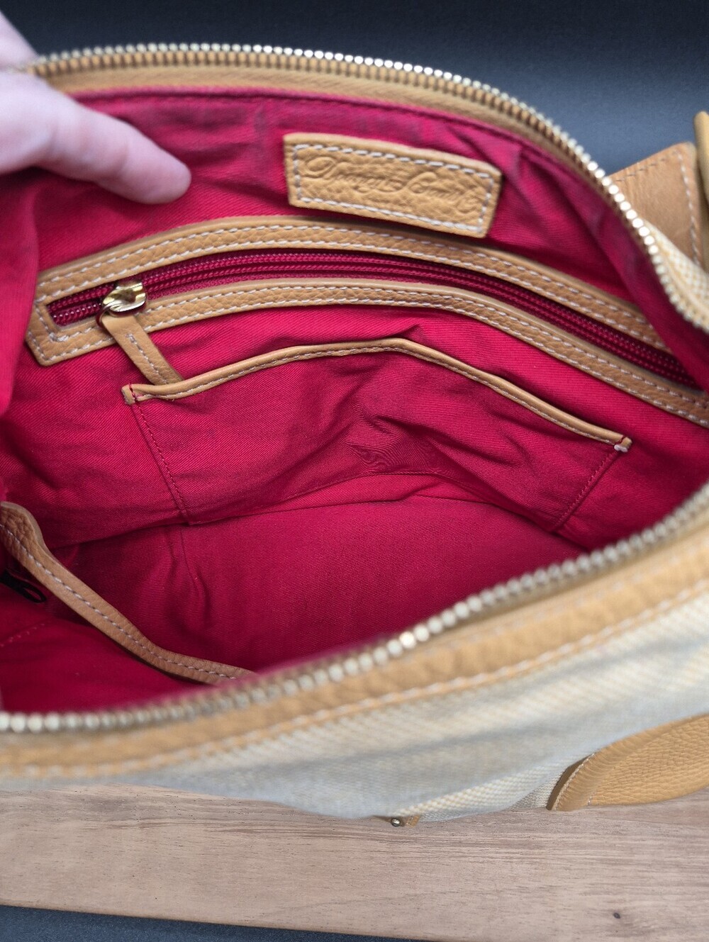 Dooney & Bourke Yellow Canvas & Leather Bag w/key Fob, Adjustable Strap 12.5×8×6 - Picture 9 of 14